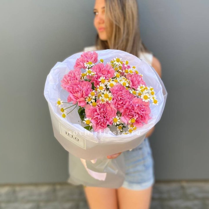 Дуобукет диантусов и ромашек в Подольске