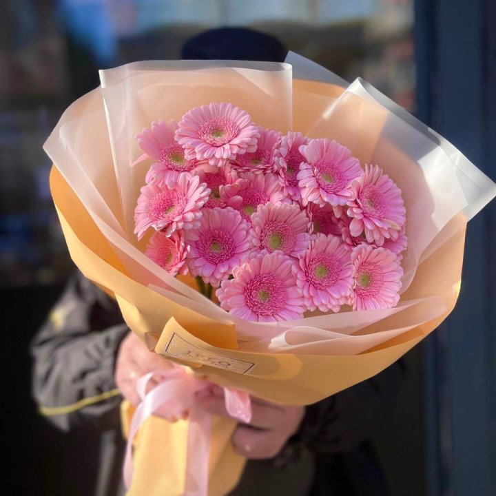 17 розовых гербер  в Подольске