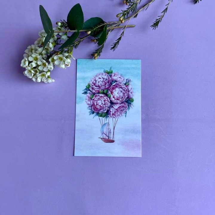 Открытка к букету "Пион" в Подольске