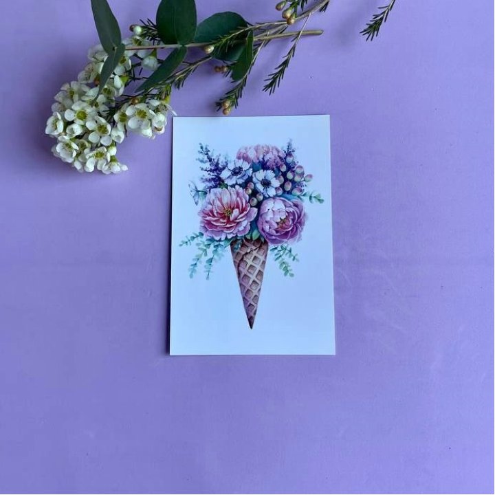 Открытка к букету "Цветочно-кремовый" в Подольске