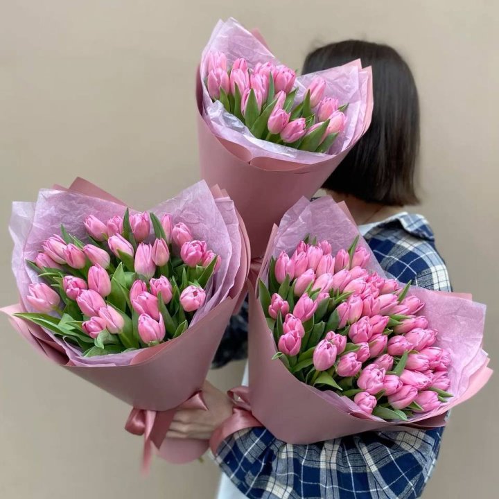Букет розовых тюльпанов в Подольске