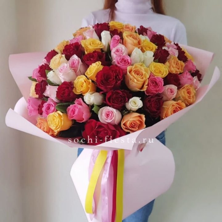 101 роза Кенийский микс "Нежность" в Подольске