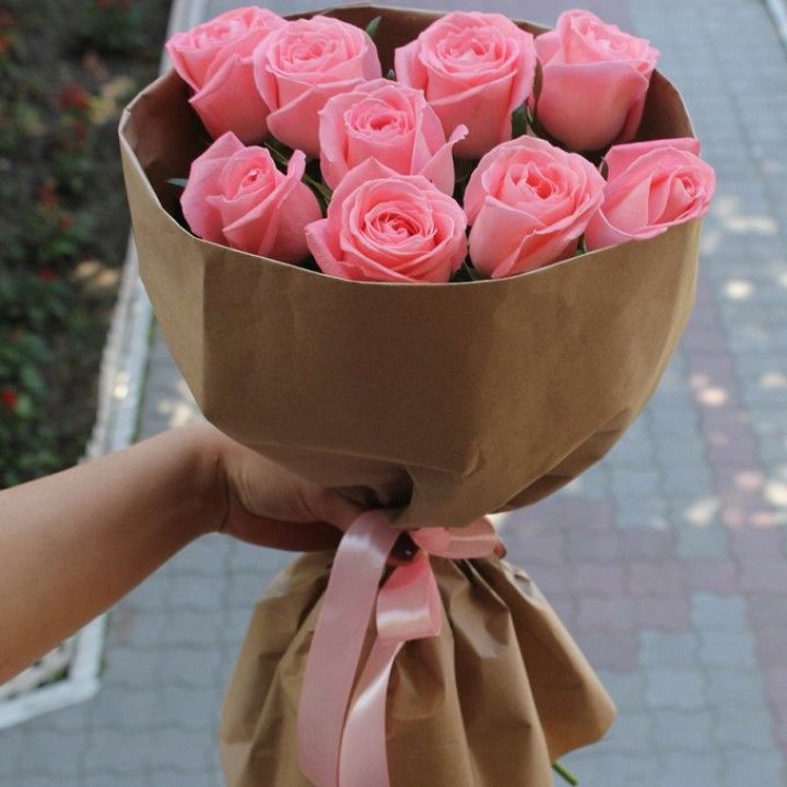 9 розовых роз в Подольске